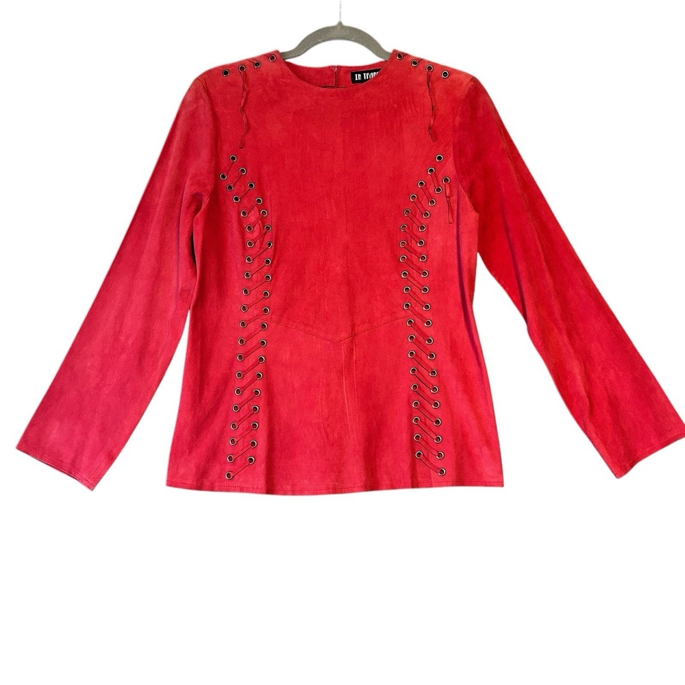 Y2K Revival In Transit 2 Red Suede Leather Lace-Up Grommet Top S Punk Moto Biker